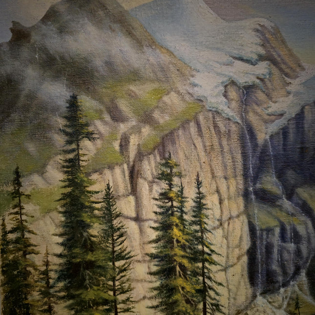 Antique Mountain Lake Oil Painting, Swiss Alpine Landscape, Signed