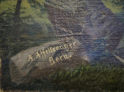 Antique Mountain Lake Oil Painting, Swiss Alpine Landscape, Signed