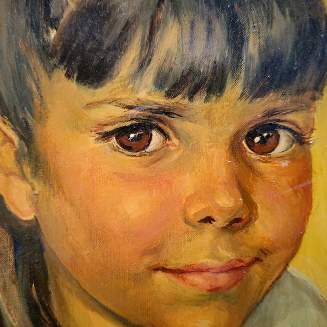 Vintage Child Portrait Painting, French Oil Painting On Canvas, Original Framed Artwork, Antique Wall Art Home Decor, Housewarming Gift