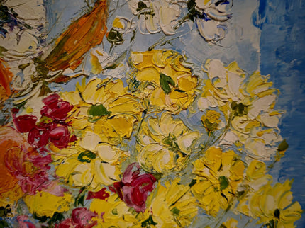 Vintage Floral Oil Painting: Signed French Still Life, Framed Canvas Art