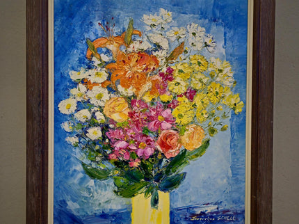 Vintage Floral Oil Painting: Signed French Still Life, Framed Canvas Art