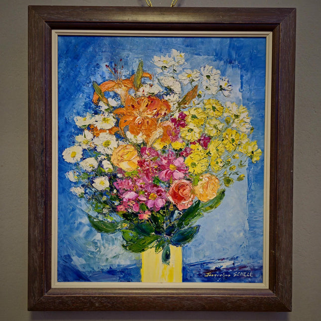 Vintage Floral Oil Painting: Signed French Still Life, Framed Canvas Art