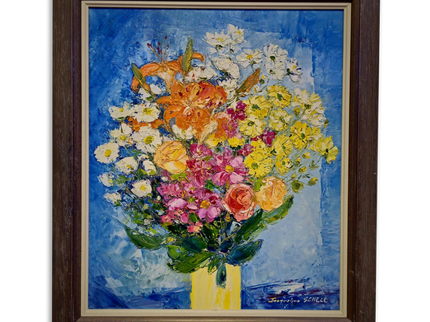 Vintage Floral Oil Painting: Signed French Still Life, Framed Canvas Art