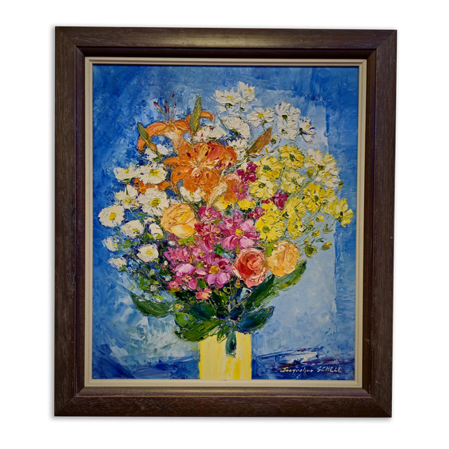 Vintage Floral Oil Painting: Signed French Still Life, Framed Canvas Art