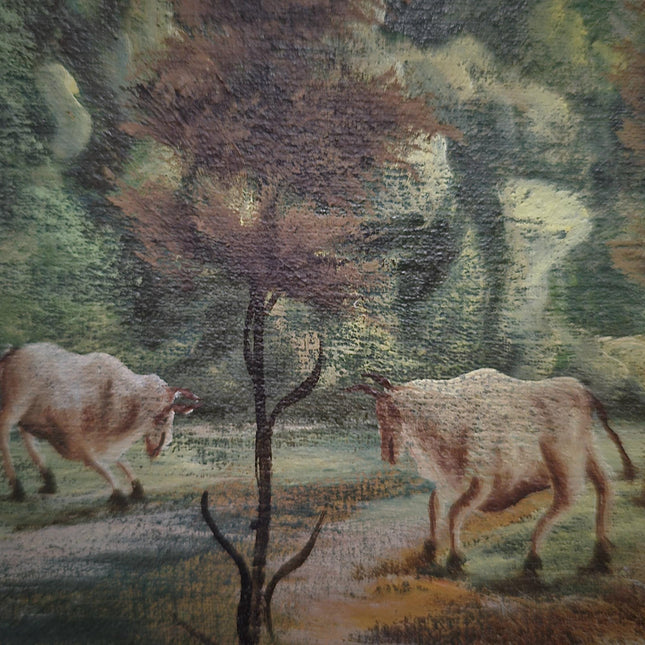 Vintage Naive Art Pastoral Landscape Oil Painting on Canvas, Original Collectible Artwork, Unique Wall Art for Rustic Home Decor, Gift Idea