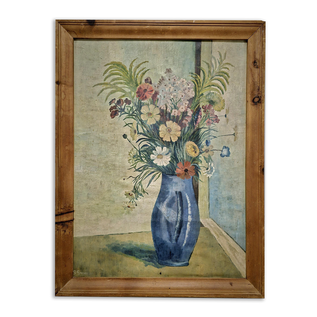 Antique Swiss Floral Oil Painting, G. Gubler Signed Artwork, 1920s