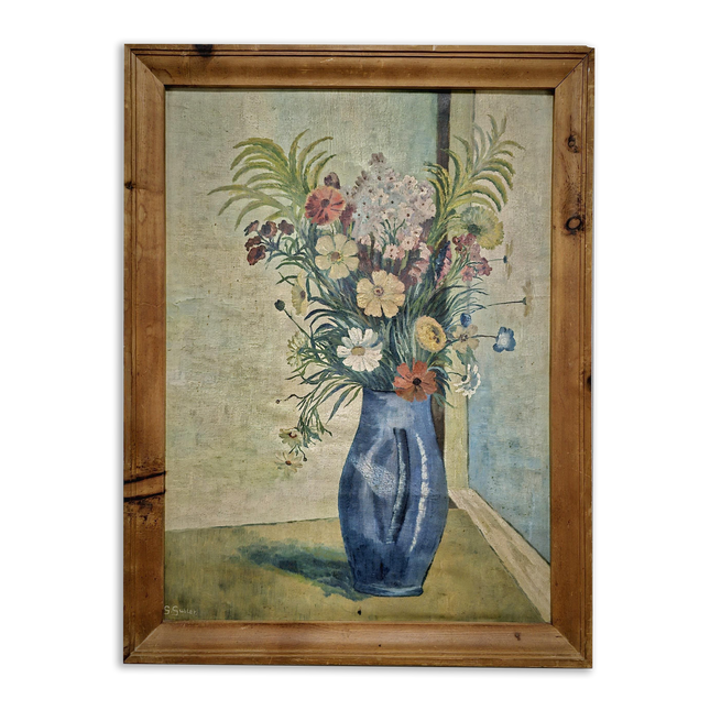 Antique Swiss Floral Oil Painting, G. Gubler Signed Artwork, 1920s