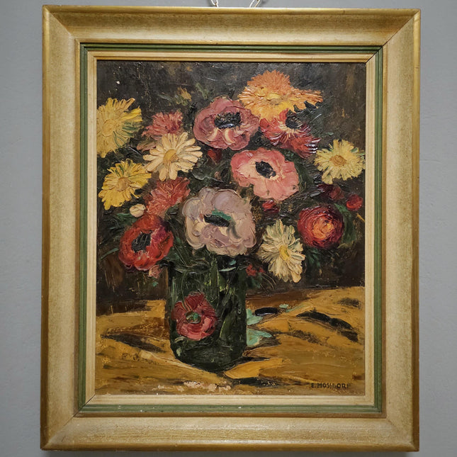 Antique Swiss Still Life Oil Painting, Floral Signed Artwork Elegant Wall Art for Home Decor Timeless Collectible Perfect Vintage Gift Idea