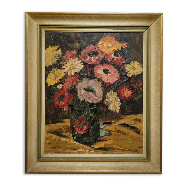 Antique Swiss Still Life Oil Painting, Floral Signed Artwork Elegant Wall Art for Home Decor Timeless Collectible Perfect Vintage Gift Idea