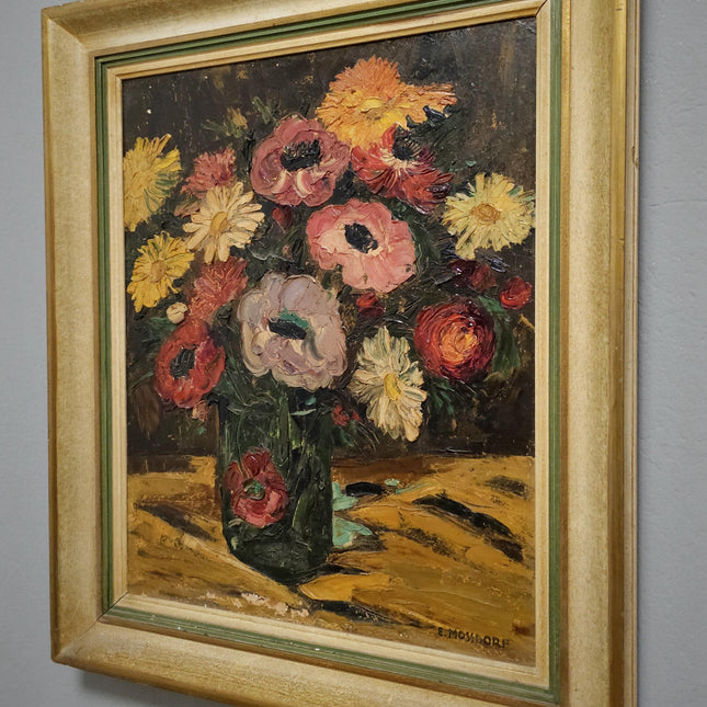 Antique Swiss Still Life Oil Painting, Floral Signed Artwork Elegant Wall Art for Home Decor Timeless Collectible Perfect Vintage Gift Idea