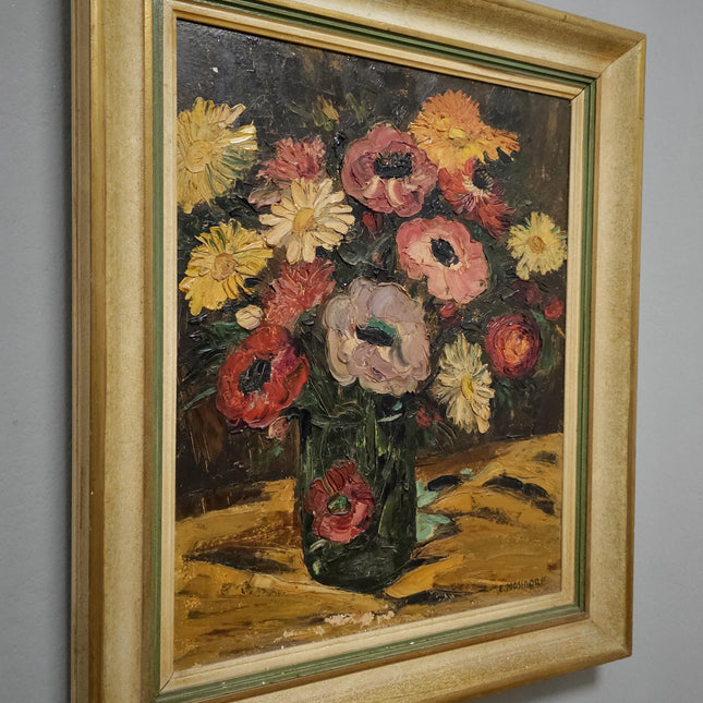 Antique Swiss Still Life Oil Painting, Floral Signed Artwork Elegant Wall Art for Home Decor Timeless Collectible Perfect Vintage Gift Idea