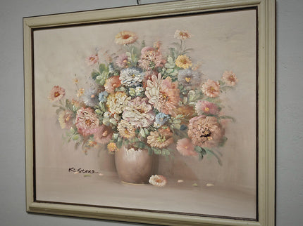 Vintage Large French Floral Oil Painting, Still Life Artwork, Signed Wall Art