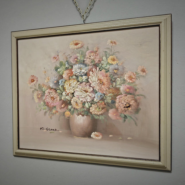 Vintage Large French Floral Oil Painting, Still Life Artwork, Signed Wall Art