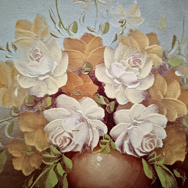 Vintage French Floral Oil Painting, Signed Still Life with Roses, Bouquet in Vase Artwork, Cottagecore Wall Decor, Unique Gift