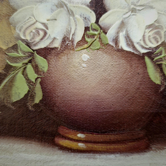 Vintage French Floral Oil Painting, Signed Still Life with Roses, Bouquet in Vase Artwork, Cottagecore Wall Decor, Unique Gift