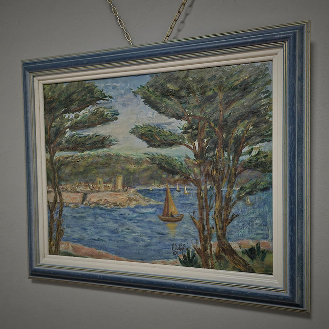 Vintage French Seascape Oil Painting, Signed Mediterranean Harbor Scene, Post Impressionist Coastal Art, Nautical Wall Decor, Unique Gift