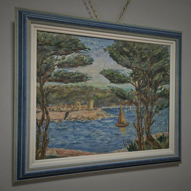Vintage French Seascape Oil Painting, Signed Mediterranean Harbor Scene, Post Impressionist Coastal Art, Nautical Wall Decor, Unique Gift