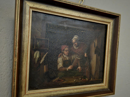 Antique Dutch Moody Oil Painting, 19th Century Artwork, Dark Gallant Scene, Rustic Interior Decor, Collectible Wall Art, Unique Gift Idea