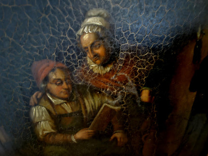 Antique Dutch Moody Oil Painting, 19th Century Artwork, Dark Gallant Scene, Rustic Interior Decor, Collectible Wall Art, Unique Gift Idea