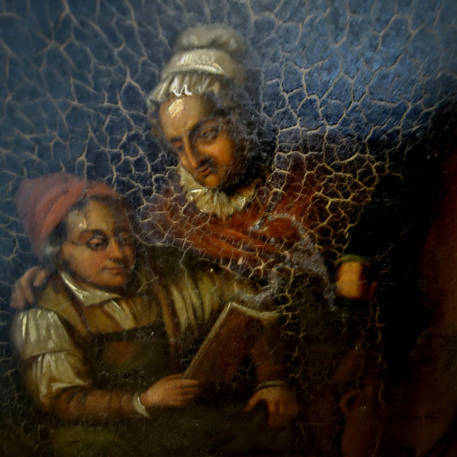 Antique Dutch Moody Oil Painting, 19th Century Artwork, Dark Gallant Scene, Rustic Interior Decor, Collectible Wall Art, Unique Gift Idea