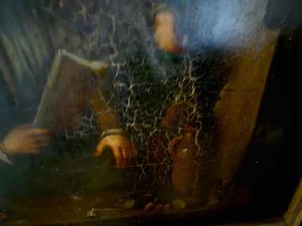 Antique Dutch Moody Oil Painting, 19th Century Artwork, Dark Gallant Scene, Rustic Interior Decor, Collectible Wall Art, Unique Gift Idea