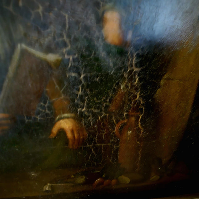 Antique Dutch Moody Oil Painting, 19th Century Artwork, Dark Gallant Scene, Rustic Interior Decor, Collectible Wall Art, Unique Gift Idea