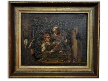 Antique Dutch Moody Oil Painting, 19th Century Artwork, Dark Gallant Scene, Rustic Interior Decor, Collectible Wall Art, Unique Gift Idea