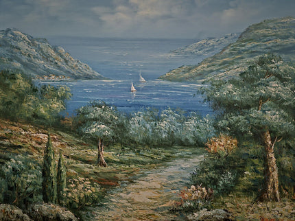 Vintage French Seascape Oil Painting, Coastal Nautical Art, Signed Framed Canvas