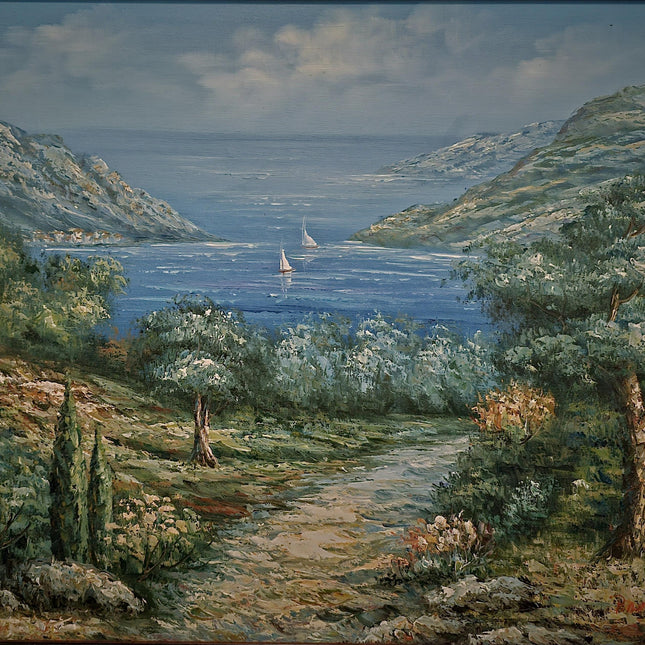 Vintage French Seascape Oil Painting, Coastal Nautical Art, Signed Framed Canvas
