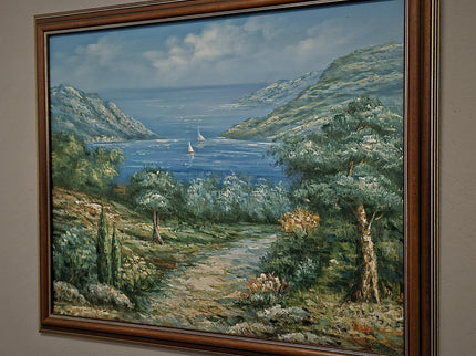 Vintage French Seascape Oil Painting, Coastal Nautical Art, Signed Framed Canvas