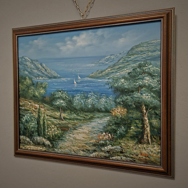 Vintage French Seascape Oil Painting, Coastal Nautical Art, Signed Framed Canvas