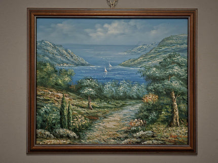 Vintage French Seascape Oil Painting, Coastal Nautical Art, Signed Framed Canvas