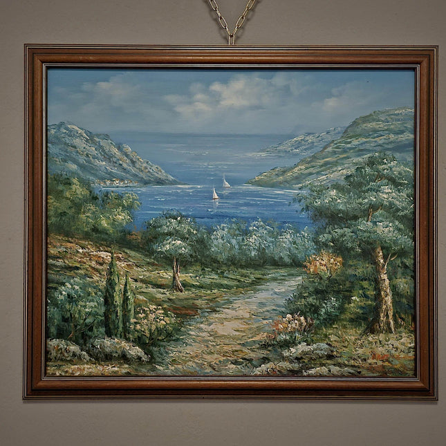 Vintage French Seascape Oil Painting, Coastal Nautical Art, Signed Framed Canvas