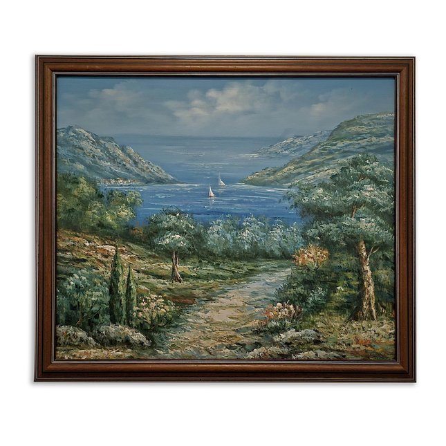 Vintage French Seascape Oil Painting, Coastal Nautical Art, Signed Framed Canvas