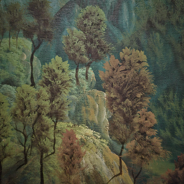Vintage Naive Art Pastoral Landscape Oil Painting on Canvas, Original Collectible Artwork, Unique Wall Art for Rustic Home Decor, Gift Idea