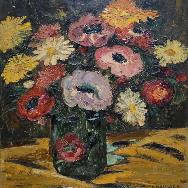 Antique Swiss Still Life Oil Painting, Floral Signed Artwork Elegant Wall Art for Home Decor Timeless Collectible Perfect Vintage Gift Idea