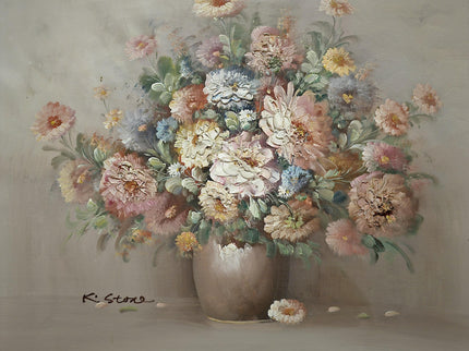Vintage Large French Floral Oil Painting, Still Life Artwork, Signed Wall Art