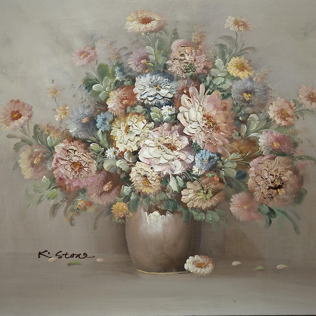 Vintage Large French Floral Oil Painting, Still Life Artwork, Signed Wall Art