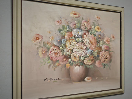 Vintage Large French Floral Oil Painting, Still Life Artwork, Signed Wall Art