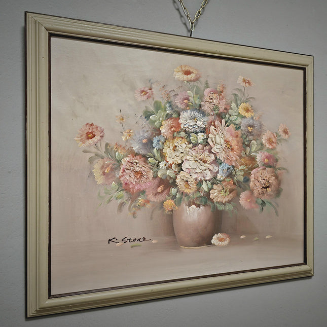 Vintage Large French Floral Oil Painting, Still Life Artwork, Signed Wall Art