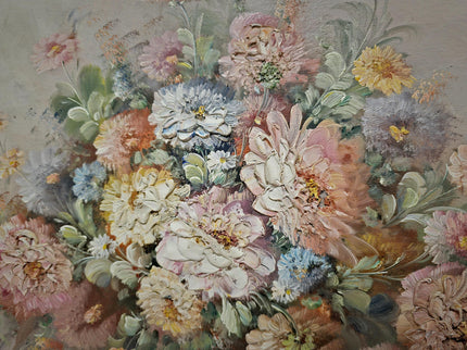 Vintage Large French Floral Oil Painting, Still Life Artwork, Signed Wall Art