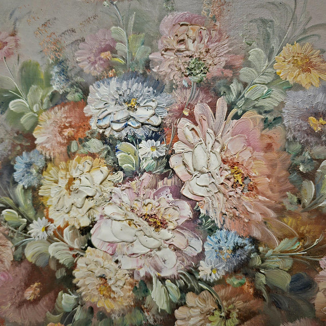 Vintage Large French Floral Oil Painting, Still Life Artwork, Signed Wall Art