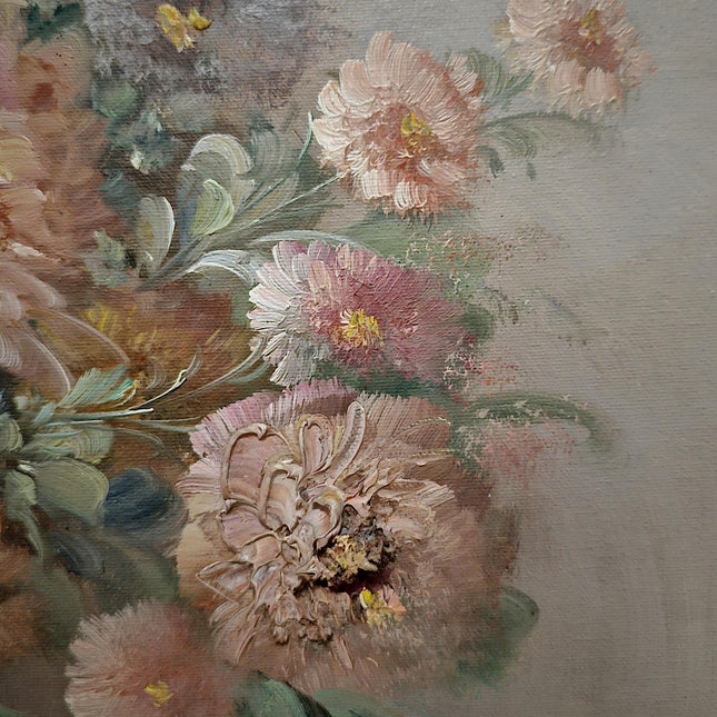 Vintage Large French Floral Oil Painting, Still Life Artwork, Signed Wall Art