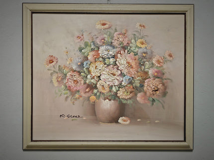 Vintage Large French Floral Oil Painting, Still Life Artwork, Signed Wall Art