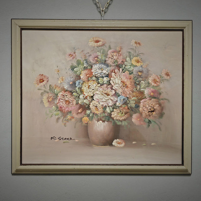Vintage Large French Floral Oil Painting, Still Life Artwork, Signed Wall Art
