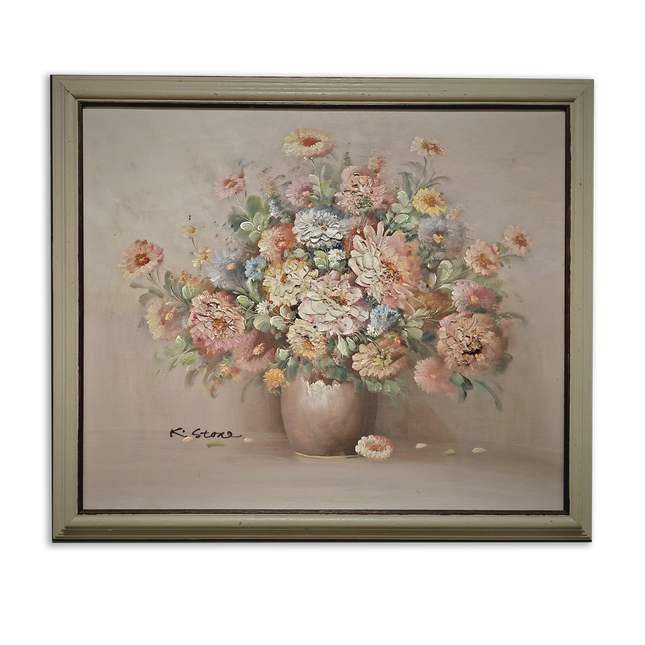 Vintage Large French Floral Oil Painting, Still Life Artwork, Signed Wall Art