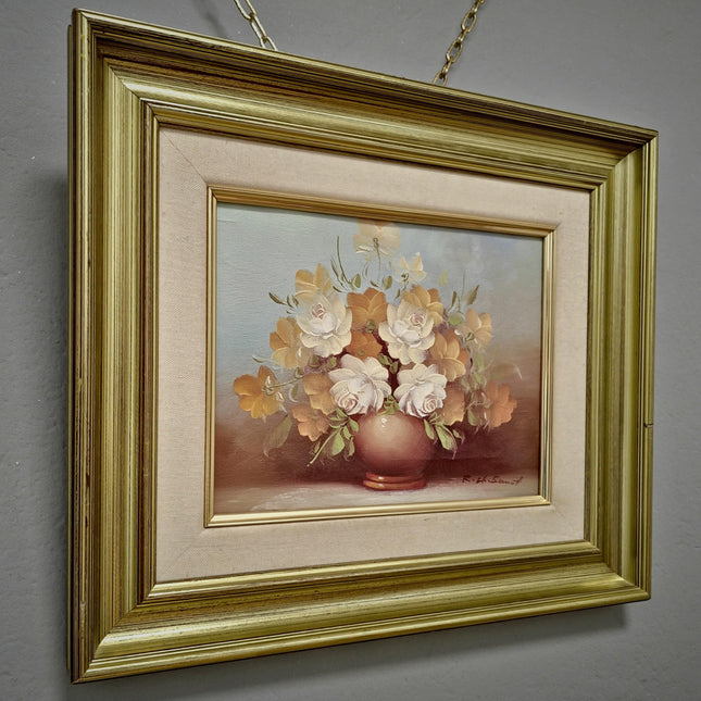Vintage French Floral Oil Painting, Signed Still Life with Roses, Bouquet in Vase Artwork, Cottagecore Wall Decor, Unique Gift