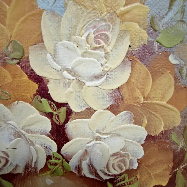 Vintage French Floral Oil Painting, Signed Still Life with Roses, Bouquet in Vase Artwork, Cottagecore Wall Decor, Unique Gift