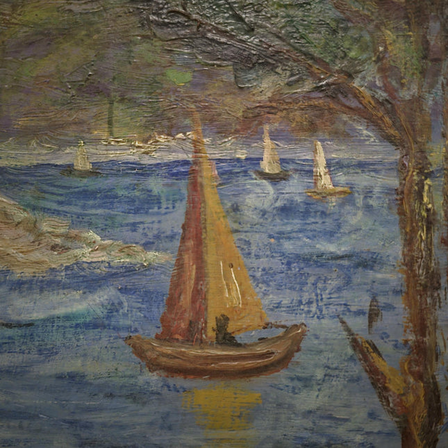 Vintage French Seascape Oil Painting, Signed Mediterranean Harbor Scene, Post Impressionist Coastal Art, Nautical Wall Decor, Unique Gift