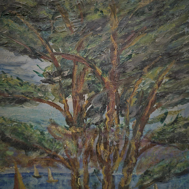 Vintage French Seascape Oil Painting, Signed Mediterranean Harbor Scene, Post Impressionist Coastal Art, Nautical Wall Decor, Unique Gift